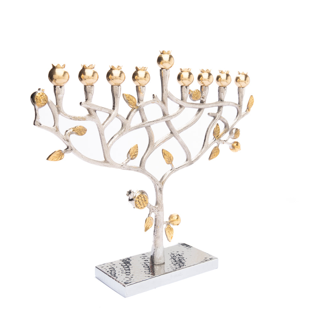 Hanukkah Menorah - Sculpted Tree of Life and Pomegranates