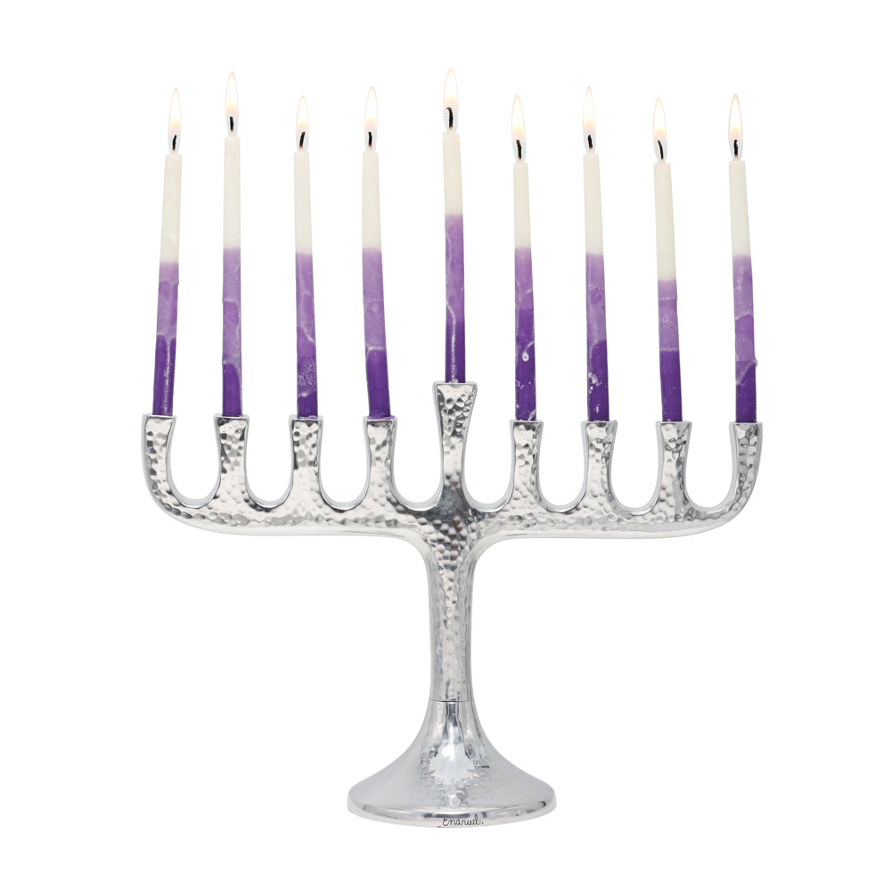 Hanukkah Menorah - Modern 9 Branch Hammered Aluminum