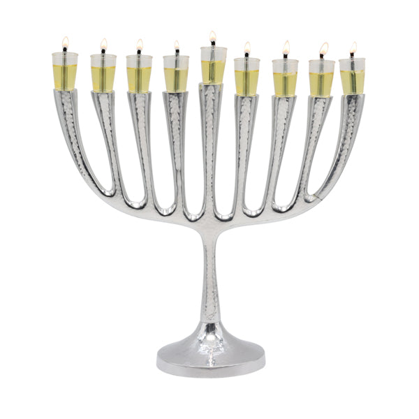 Large Hanukkah Menorah - Modern Hammered Aluminum