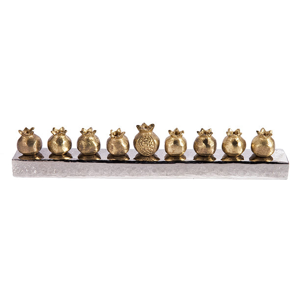 Hanukkah Menorah 14.5" - Pomegranate Strip - Gold