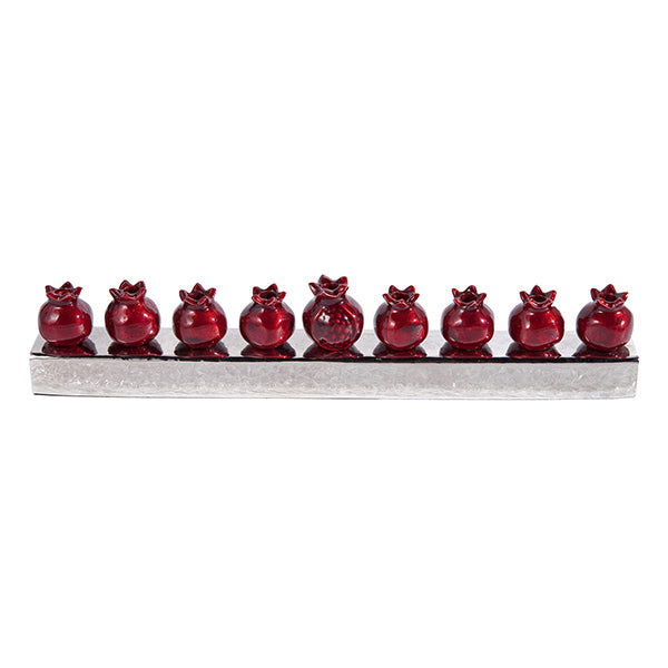 Hanukkah Menorah 14.5" - Pomegranate Strip - Red