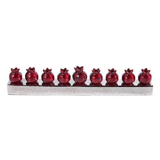 Hanukkah Menorah 14.5" - Pomegranate Strip - Red