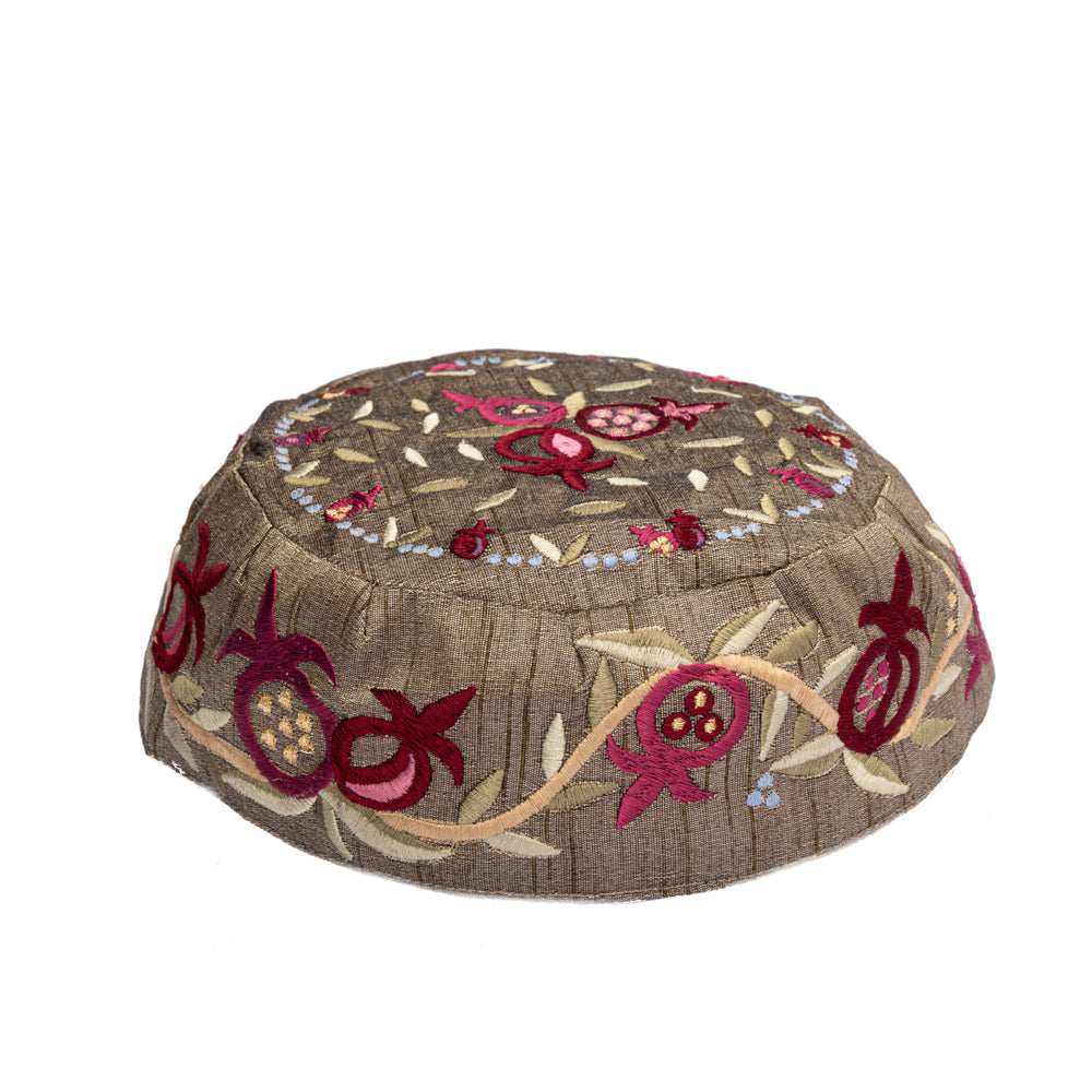 Bukharian Kippah with Embroidered Pomegranate Design