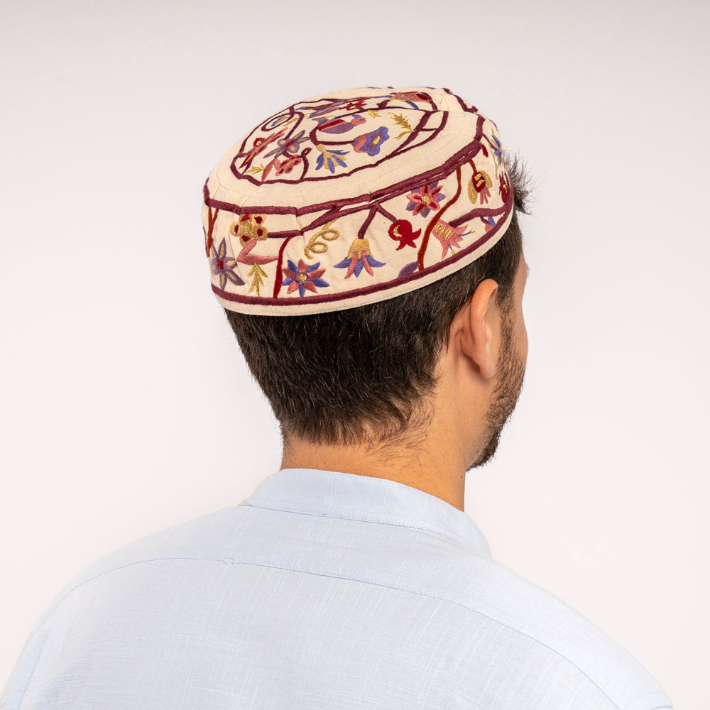 Bukharan Kippah – Embroidered Birds and Flowers