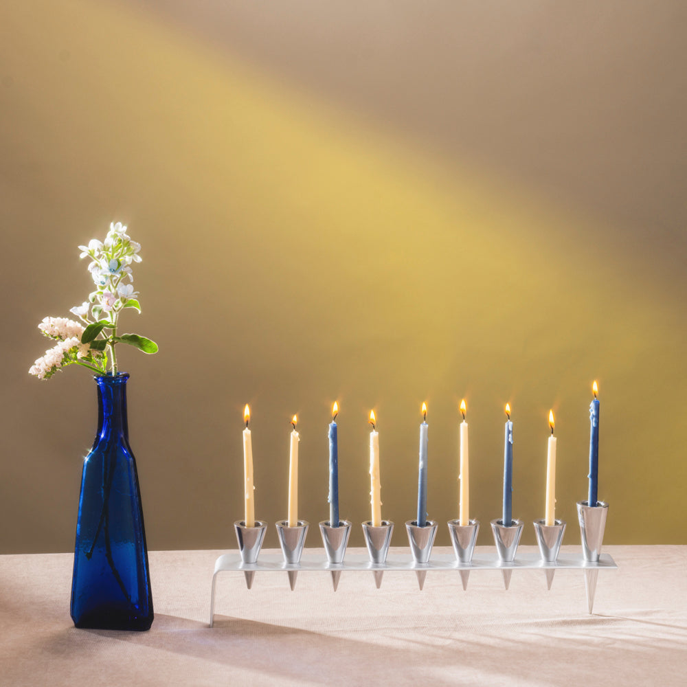 Hanukkah Menorah - Multicolor Cones - Shades of Silver