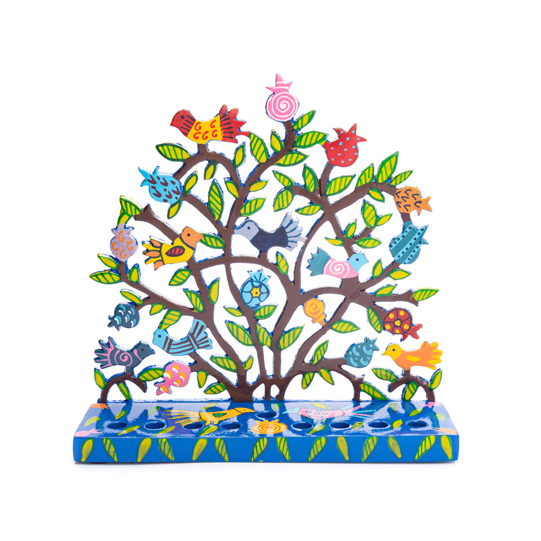 Laser-Cut Hanukkah Menorah Tree of Life Menorah with Birds and Pomegranates