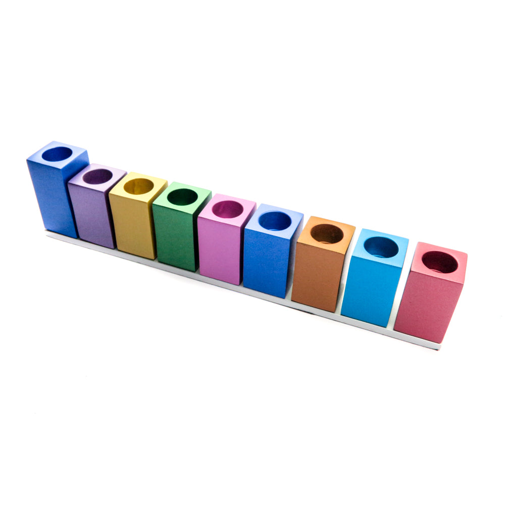 Hanukkah Menorah with Assembled Colorful Candleholders