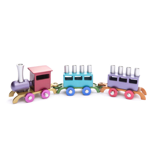 Colorful Anodized Aluminum Train Menorah