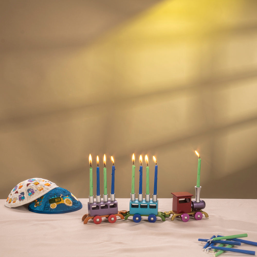 Colorful Anodized Aluminum Train Menorah