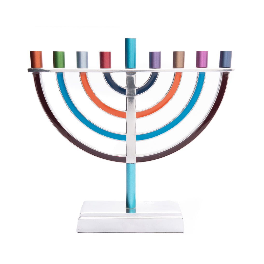 Hanukkah Menorah Classic Style with Colored Branches - Multicolor, Large (8 Inch)