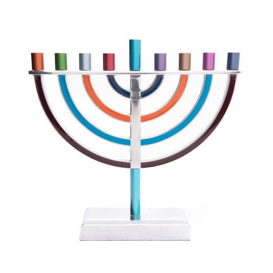 Hanukkah Menorah Classic Style with Colored Branches - Multicolor, Large (8 Inch)