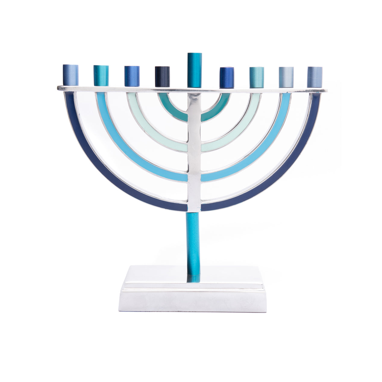 Hanukkah Menorah Classic Style with Colored Branches - Shades of Blue, Large (8 Inch)