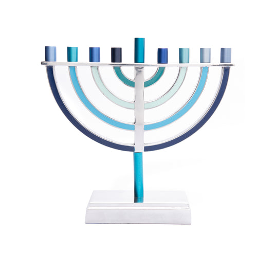 Hanukkah Menorah Classic Style with Colored Branches - Shades of Blue, Large (8 Inch)
