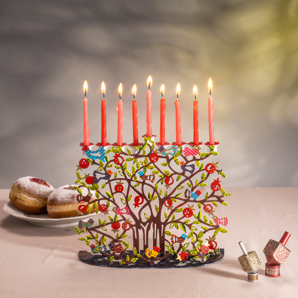 Hanukkah Menorah Hand Painted Pomegranates