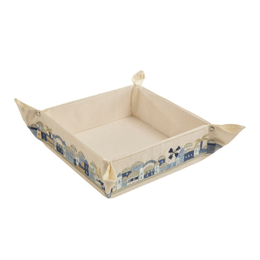 Embroidered Folding Matzah Box – Jerusalem Blue