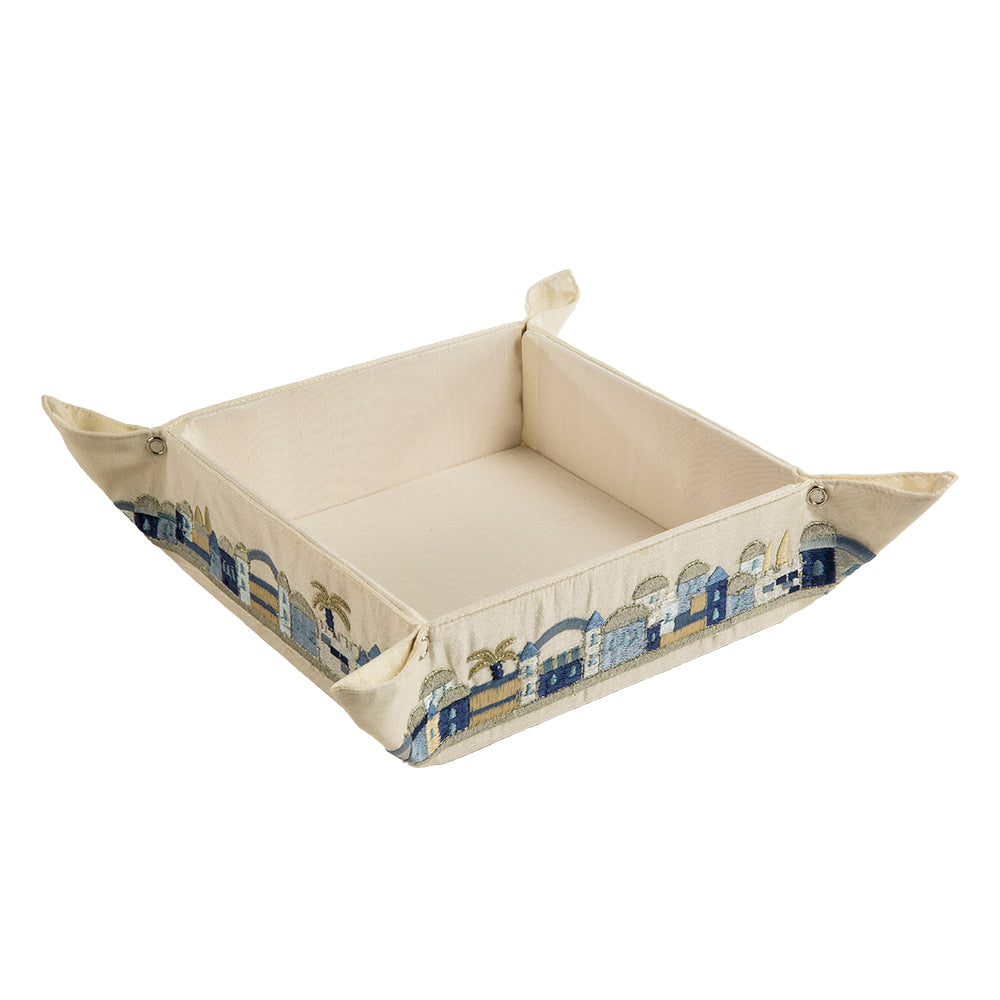 Embroidered Folding Matzah Box – Jerusalem Blue