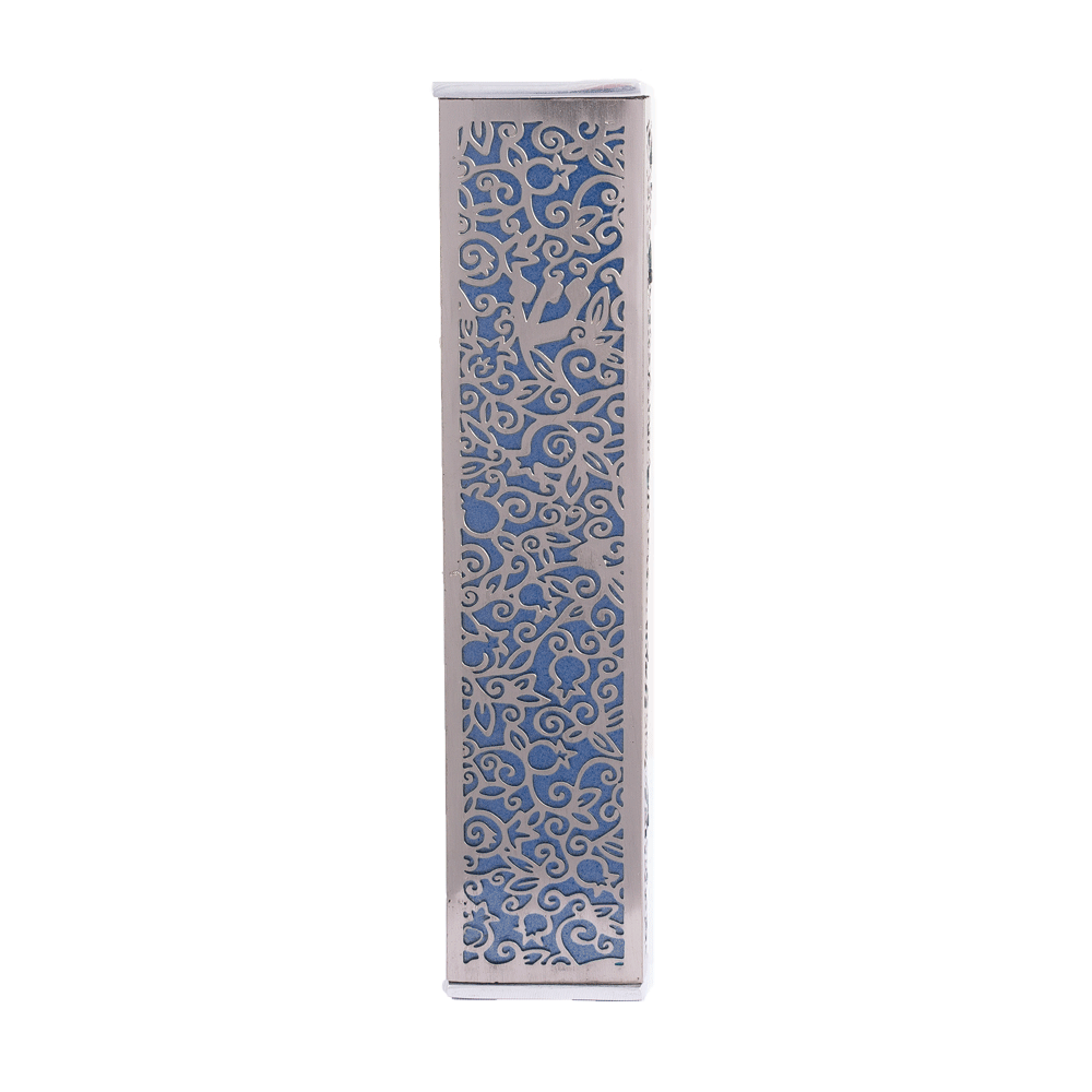 Modern Mezuzah Case - Pomegranates Filigree - Blue