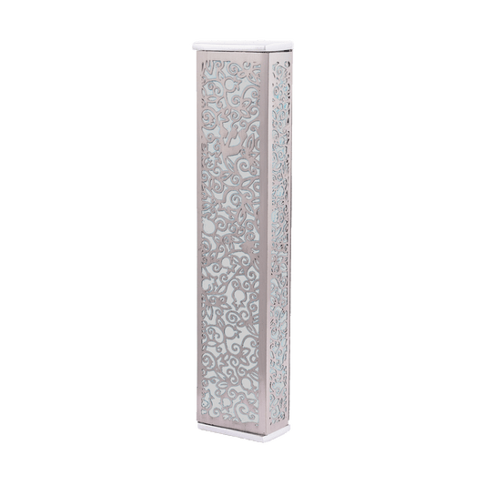 Modern Wide Mezuzah Case - Pomegranates Filigree - Steel