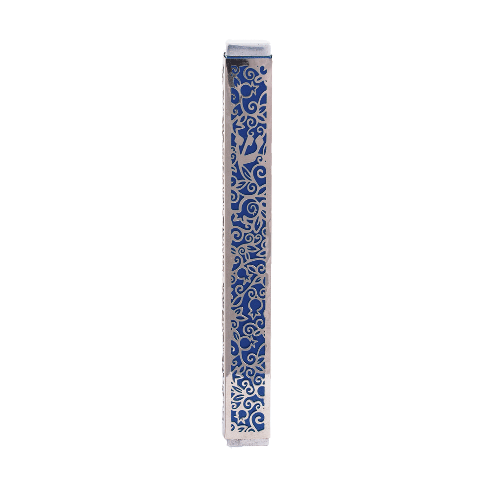 Modern Mezuzah Case - Pomegranates - Blue