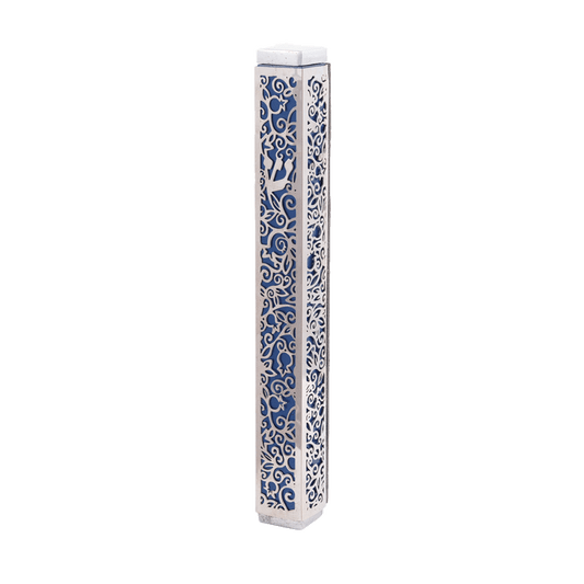 Modern Mezuzah Case - Pomegranates - Blue