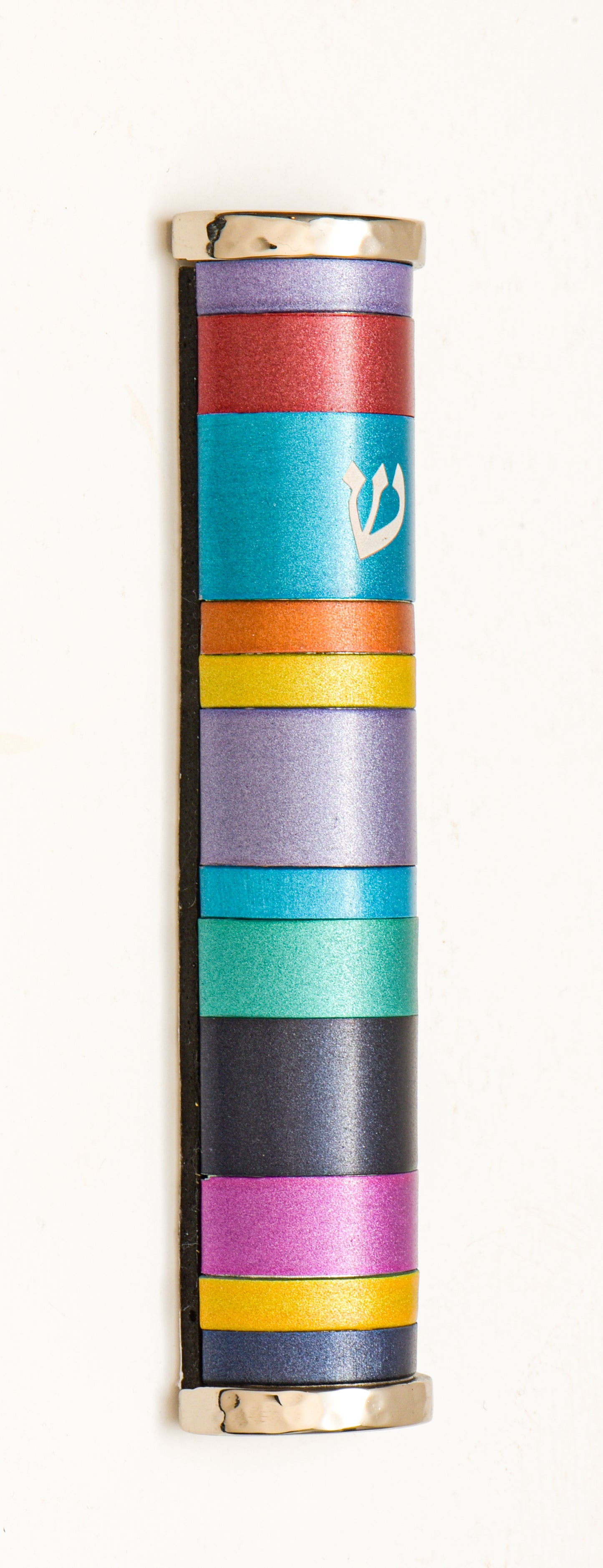 Anodized Aluminum Mezuzah Case with Colorful Rings – 4.7"