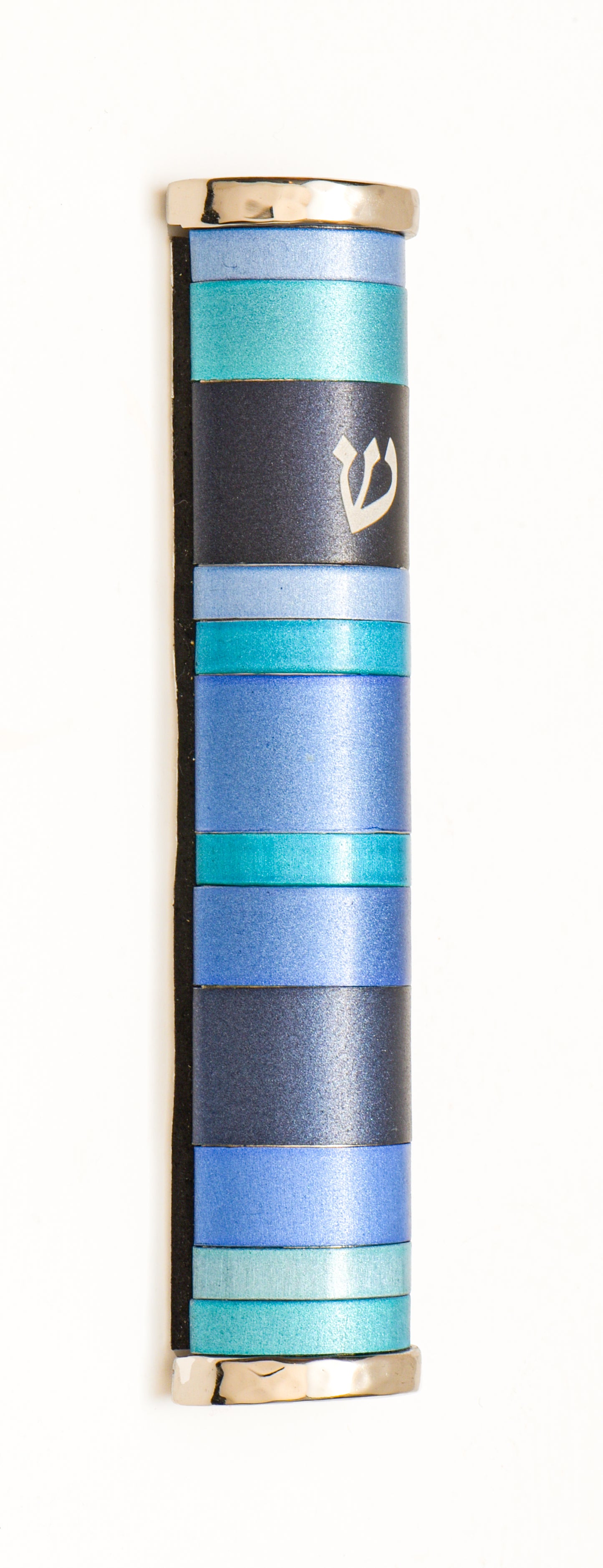 Anodized Aluminum Mezuzah Case with Colorful Rings – 4.7"