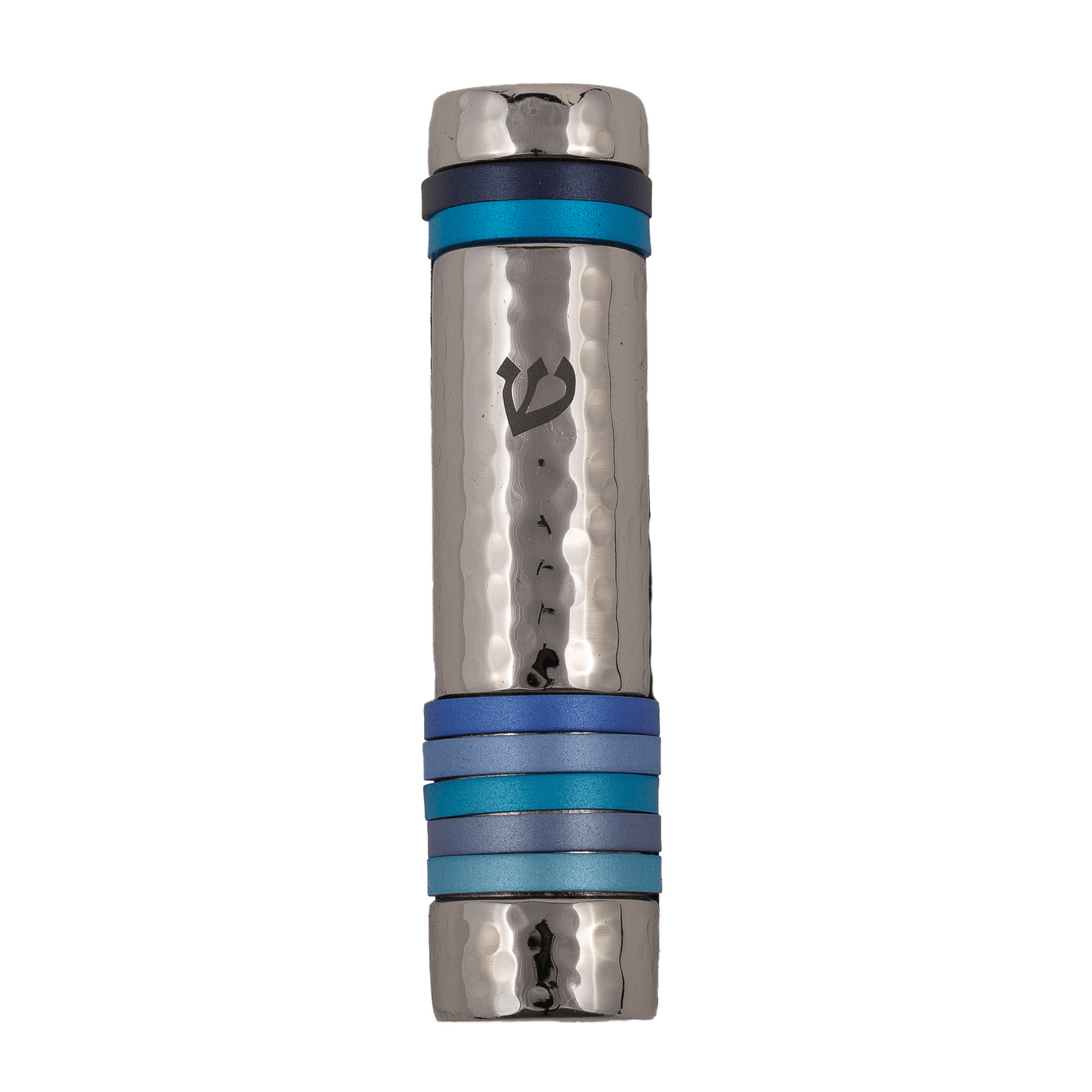 Hammered Aluminum Mezuzah Case with Colorful Rings – 4.7"