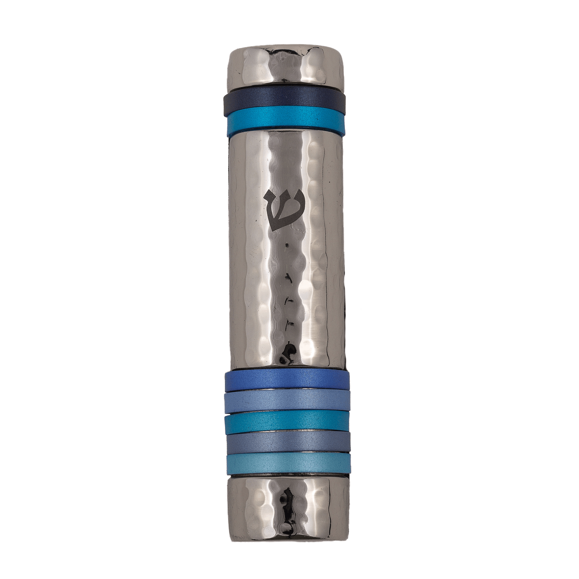 Hammered Aluminum Mezuzah Case with Colorful Rings – 4.7" - Blue