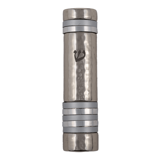Hammered Aluminum Mezuzah Case with Colorful Rings – 4.7" - Gray