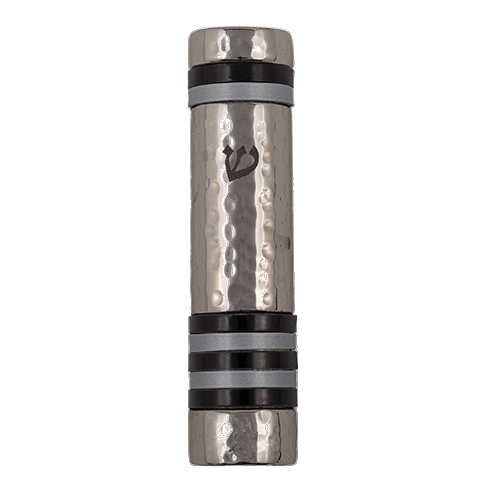 Hammered Aluminum Mezuzah Case with Colorful Rings – 4.7" - Black