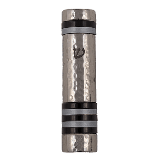 Hammered Aluminum Mezuzah Case with Colorful Rings – 4.7" - Black