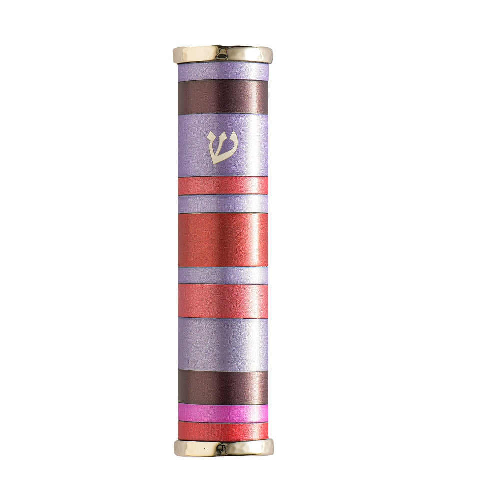 Anodized Aluminum Mezuzah Case with Colorful Rings – 4.7" - Maroon