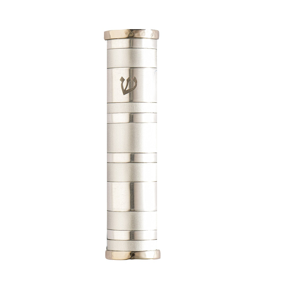 Anodized Aluminum Mezuzah Case with Colorful Rings – 4.7" - Silver