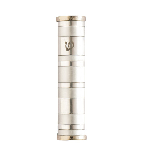 Anodized Aluminum Mezuzah Case with Colorful Rings – 4.7" - Silver