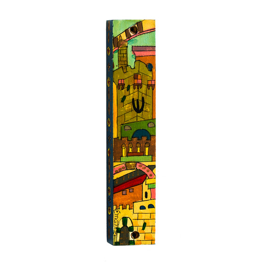 Hand-Painted Wooden Mezuzah Case – Jerusalem