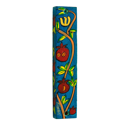 Hand-Painted Wooden Mezuzah Case – Pomegranate