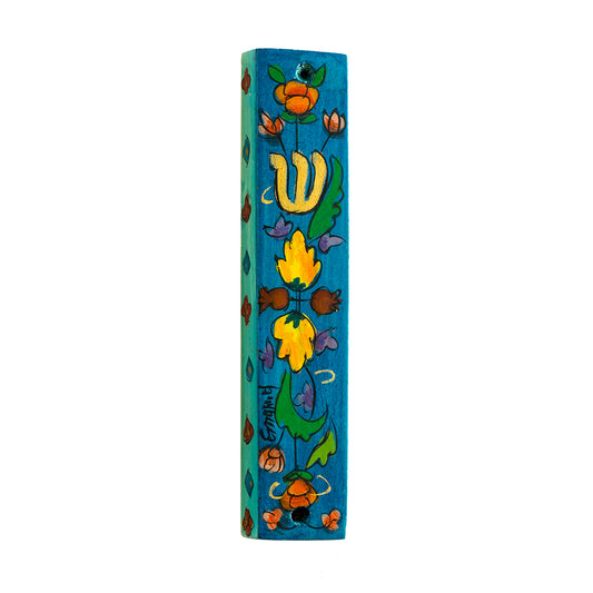 Hand-Painted Wooden Mezuzah Case – Floral