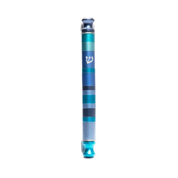 Modern Anodized Aluminum Mezuzah Case with Colorful Rings - Shades of Blue