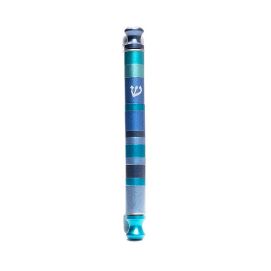 Modern Anodized Aluminum Mezuzah Case with Colorful Rings - Shades of Blue