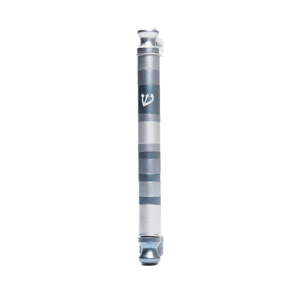 Modern Anodized Aluminum Mezuzah Case with Colorful Rings - Gray