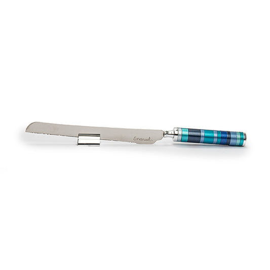Challah Bread Knife with Detachable Salt Shaker - Shades of Blue