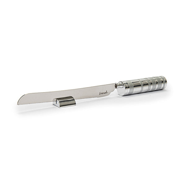 Challah Bread Knife with Detachable Salt Shaker - Shades of Silver