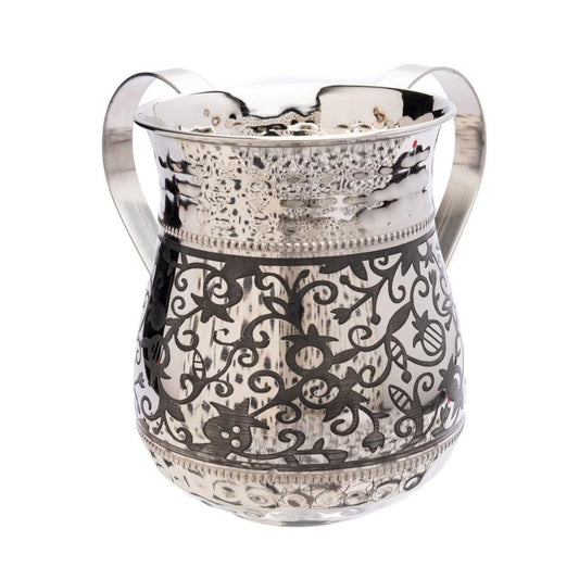 Stainless Steel Netilat Yadayim Cup - Etched Design - Pomegranates 1