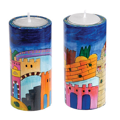 Hand-Painted Tealight Shabbat Candle Holders - Tall