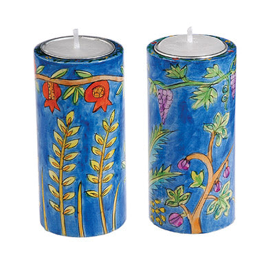 Hand-Painted Tealight Shabbat Candle Holders - Tall