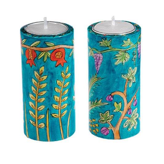 Hand Painted Seven Species Tealight Candle Holders - 4"
