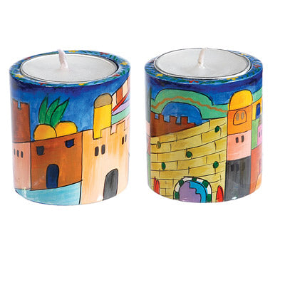 Hand-Painted Shabbat Tealight Candle Holders