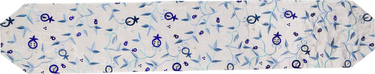 Table Runner with Silk Pomegranate Embroidery - Shades of Blue, 59 inch - 150 CM