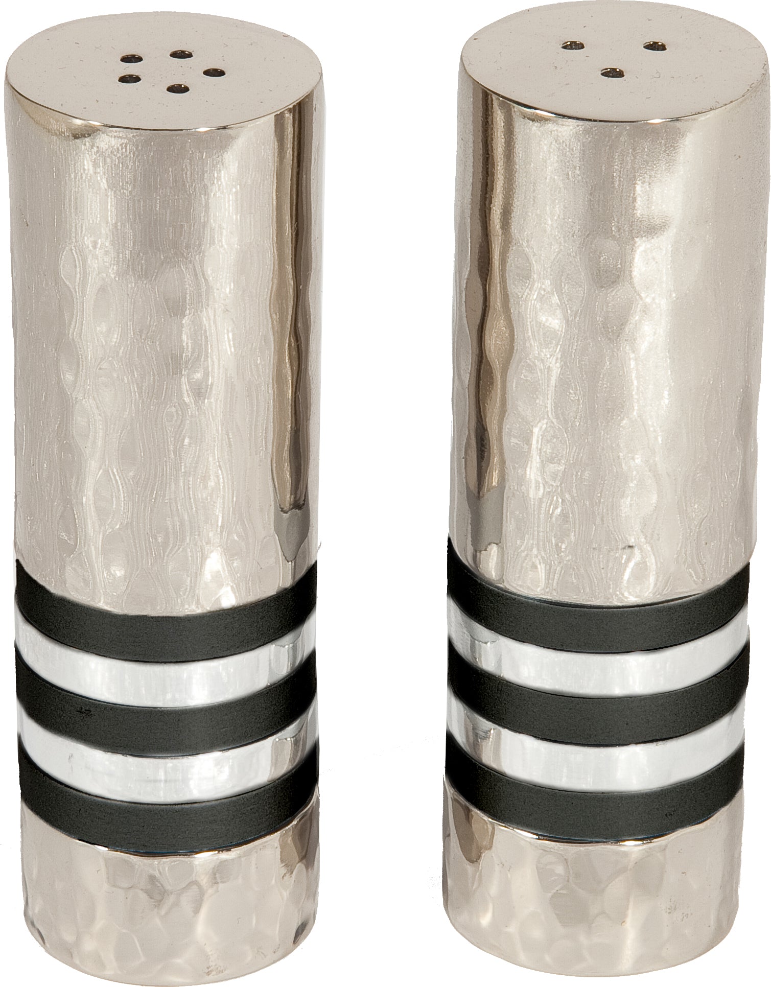 Hammered Salt and Pepper Shaker Set - Black Rings