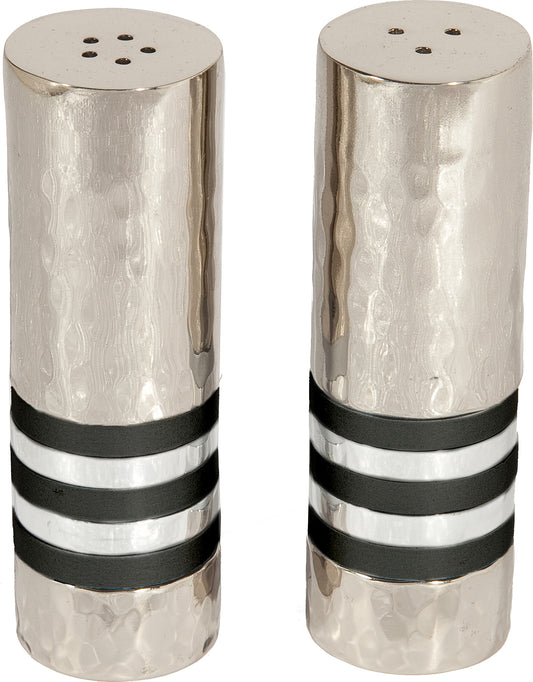 Hammered Salt and Pepper Shaker Set - Black Rings